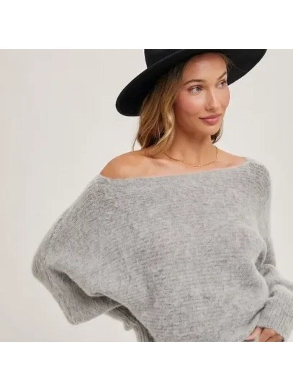 FINAL PIECES!!! CLEAR OUT!!! Boat Neck Dolman Sleeve Ribbed Fuzzy Knit Sweater - Picture 2 of 10